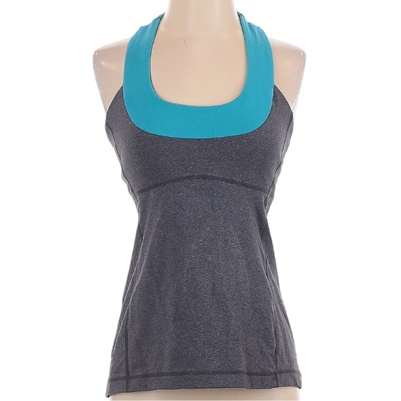 lululemon athletica Tops - Lululemon Racerback Scoop Neck Tank with COOLMAX tech in Gray and Teal. Size 8.